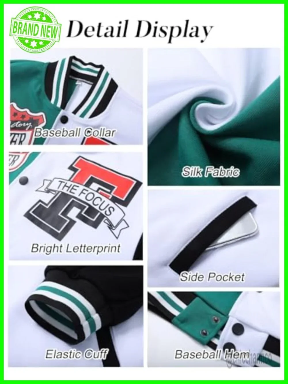 Cropped Varsity Jacket Colorblock Baseball Streetwear Cotton Blend Zip Up